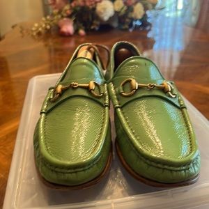 Gucci green patent loafers